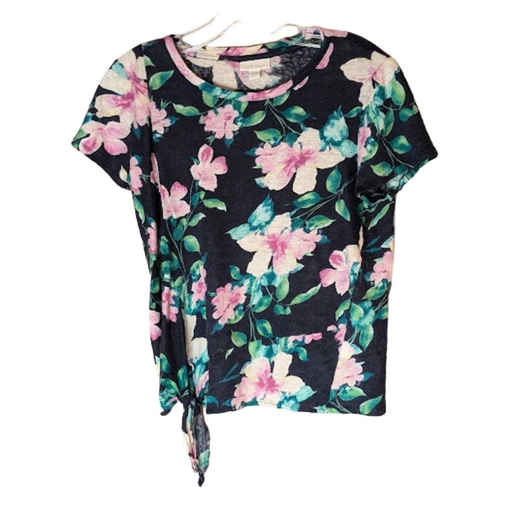 J. Jill Love Linen Floral side tie Short Sleeve Top Blouse Small cottagecore
